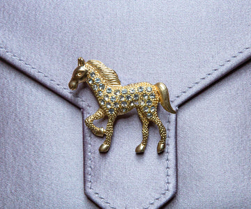 Gold Crystal Horse Brooch
