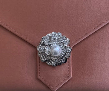 Silver Crystal and Pearl Flower Brooch