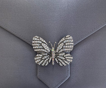 Silver crystal and Black Enamel butterfly brooch