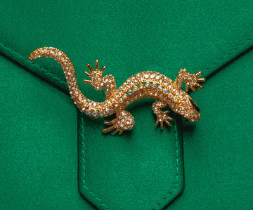 Gold Crystal Lizard Brooch