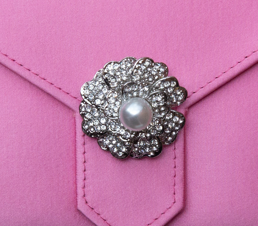 Silver Crystal and Pearl Flower Brooch