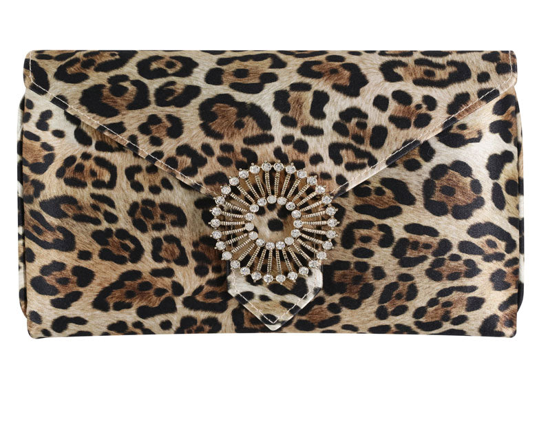 Charlie Leopard Gold Silk Clutch