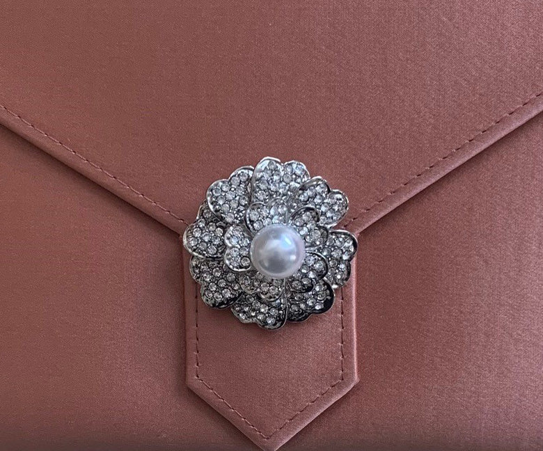 Crystal and Pearl Flower Brooch