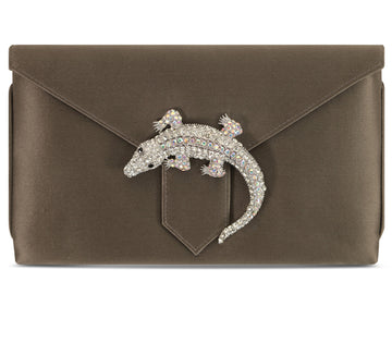 Edith Dark Grey Lizard Silk Clutch