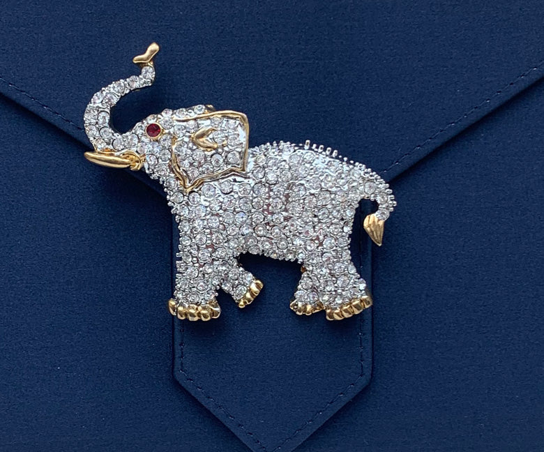 Gold Crystal Elephant Brooch
