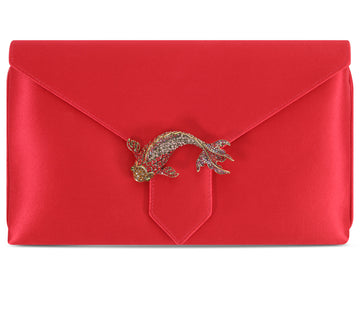 Edith Red Goldfish Silk Clutch