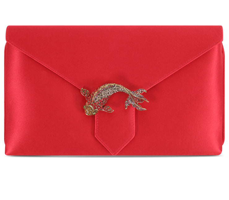 Edith Red Goldfish Silk Clutch