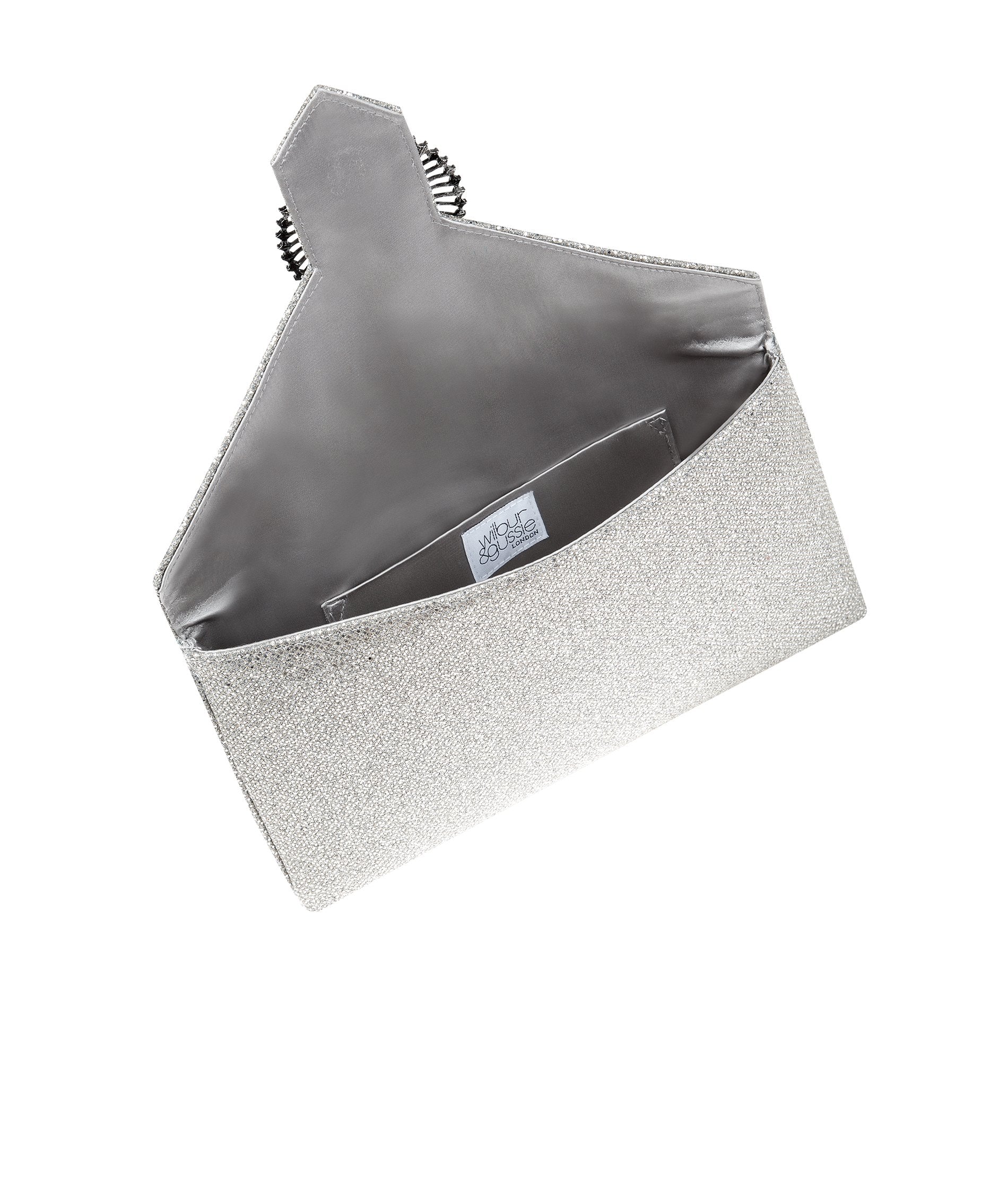 Edith Silver Glitter Clutch Designer Clutch Bags Wilbur Gussie