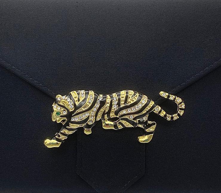 Enamel and Crystal Tiger Brooch