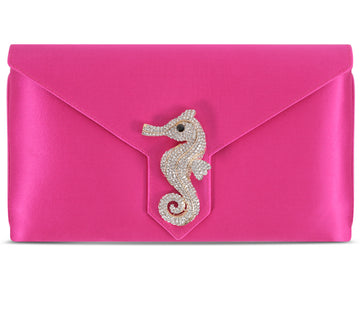 Edith Fuchsia Seahorse Silk Clutch