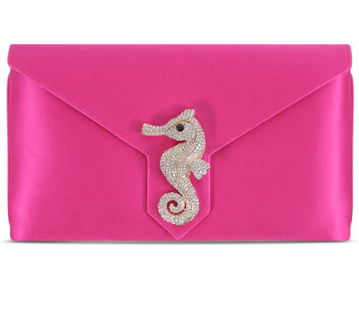 Edith Fuchsia Seahorse Silk Clutch