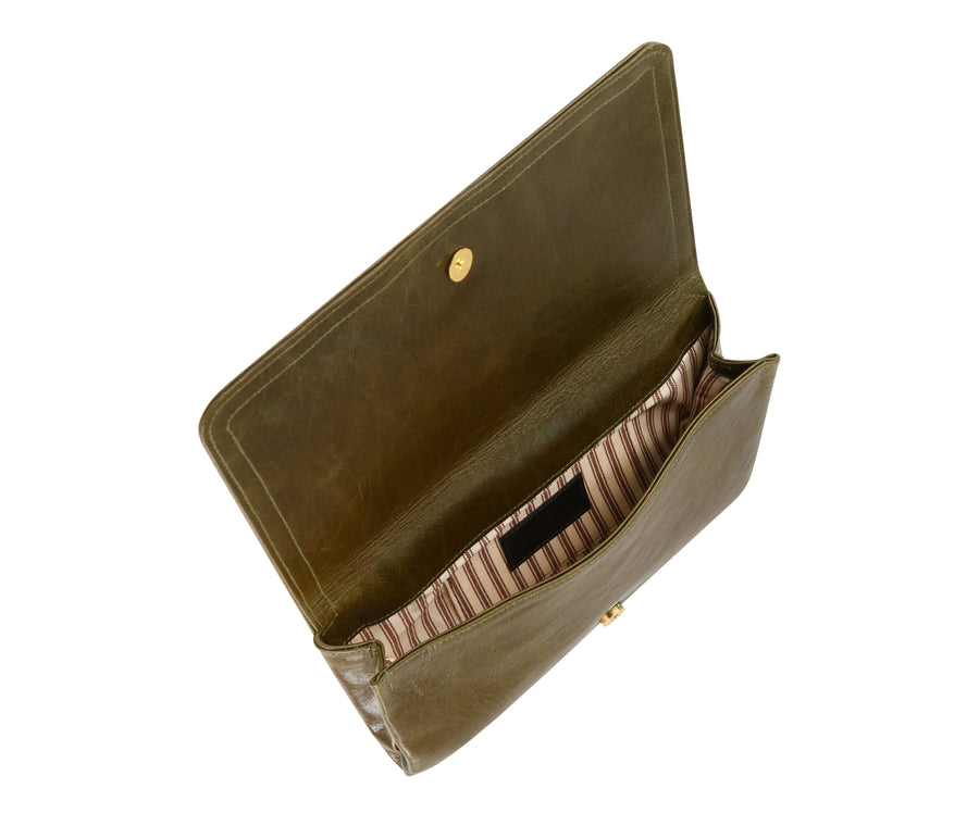 Jasper Olive Leather Clutch