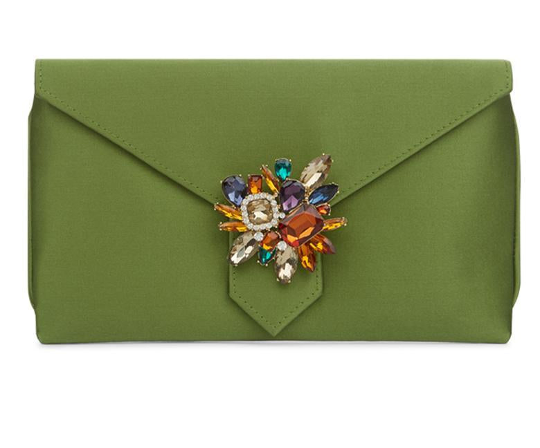 Charlie Moss Green Silk Clutch