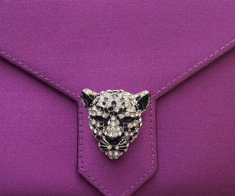 Black Enamel and Silver Crystal Panther head brooch