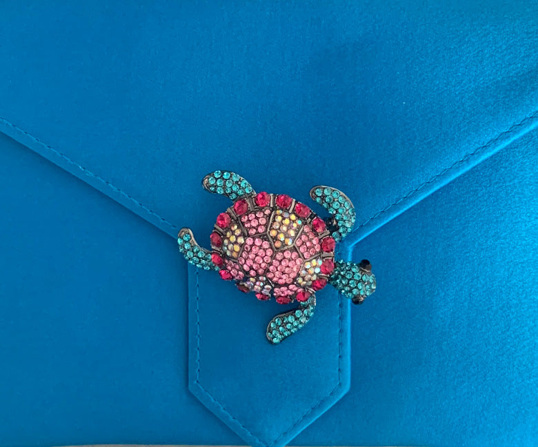 Pink and Blue Crystal Turtle Brooch