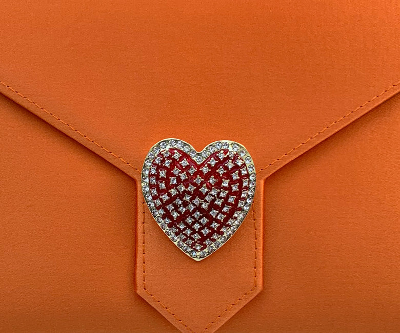 Red Enamel and Crystal Heart Brooch