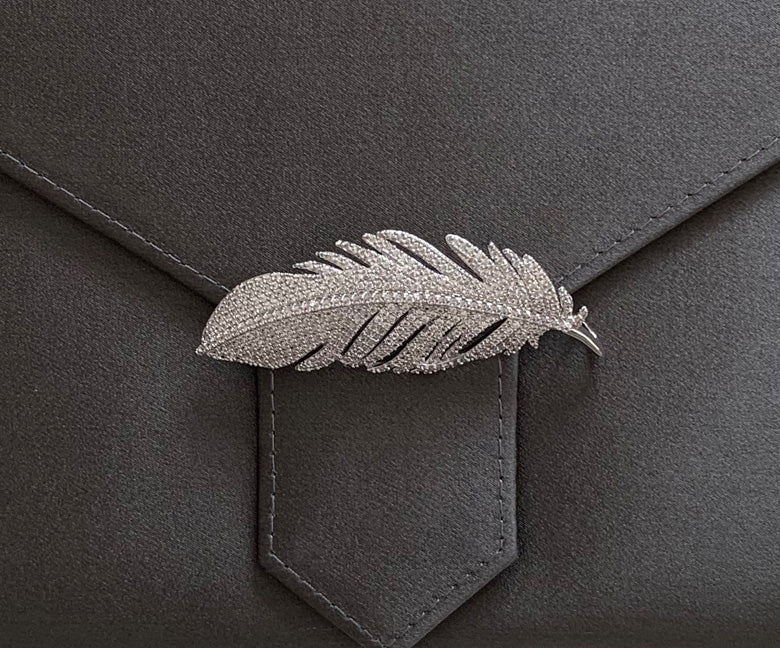 Silver Crystal Feather brooch