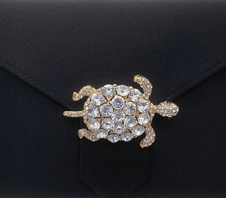 Gold Crystal Turtle Brooch