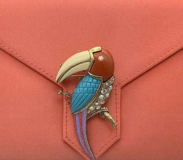 Gold Resin and Crystal Toucan Brooch