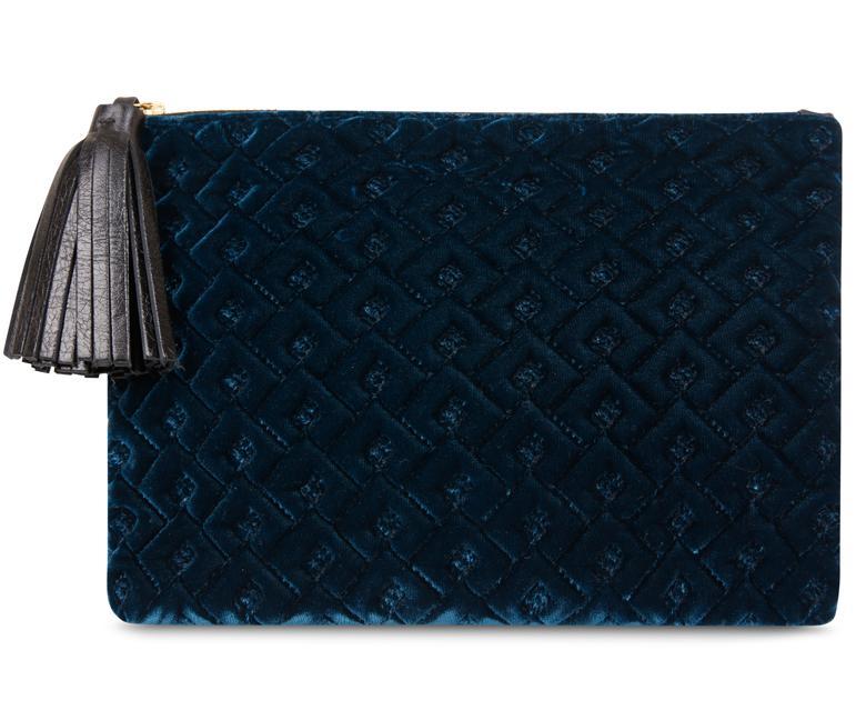 Truffle Peacock Blue Velvet Pouch