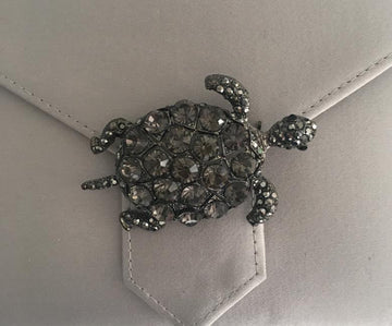 Black Diamond Crystal Turtle Brooch