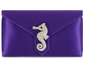 Edith Violet Seahorse Silk Clutch