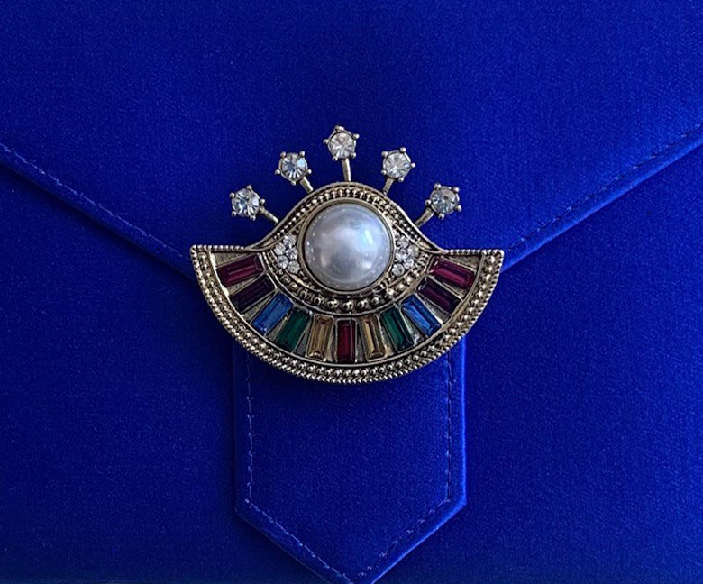 Multi-crystal and Pearl Brooch